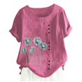 thumbnail image 2 of Fiudx Ofertas Flash Del Día Solo En Línea Camiseta de Verano con Cuello Redondo y Manga Corta para Mujer, Informal, con Botones Impresos, 2 of 3