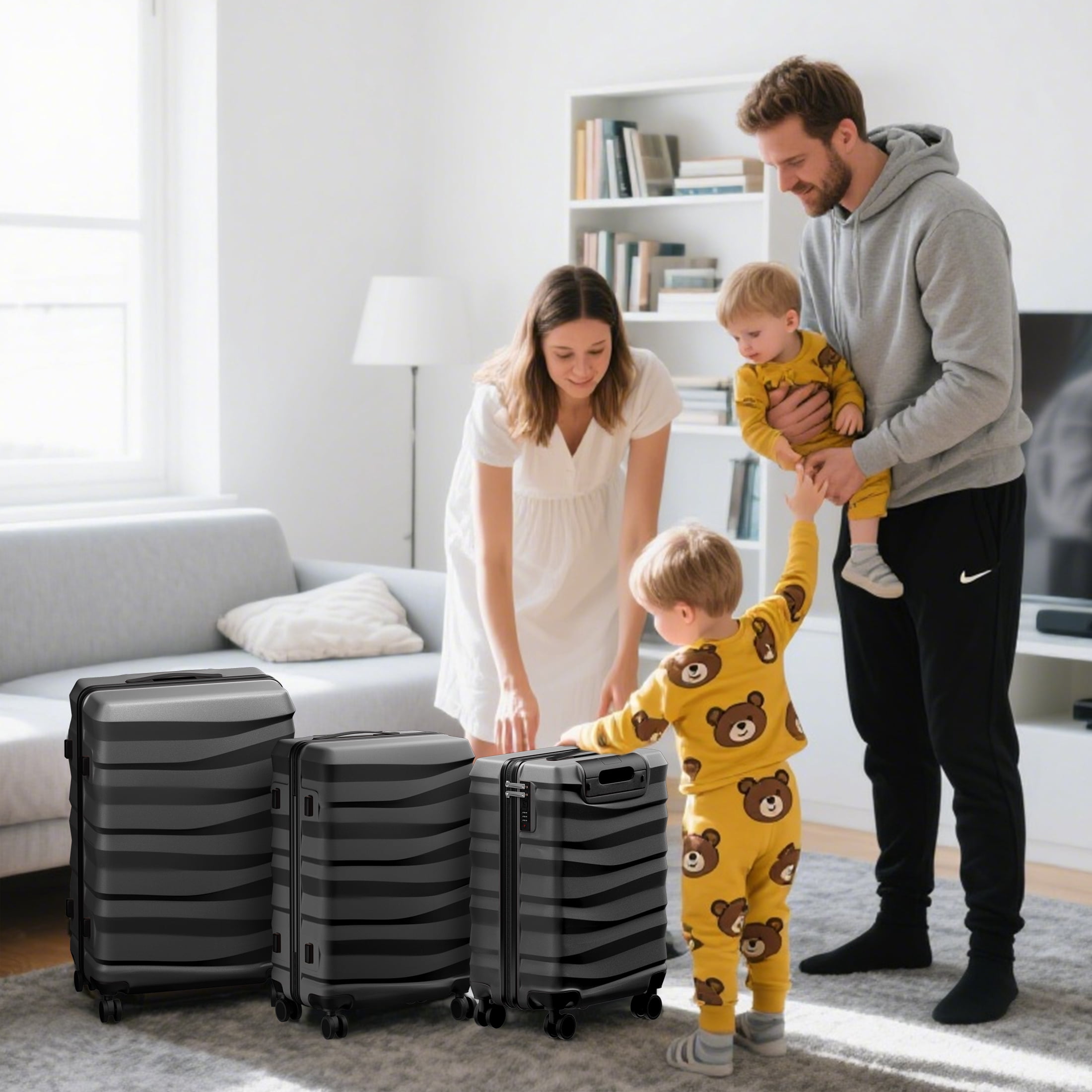 Luggage Sets 3 Piece Lightweight Luggage with Spinner Wheels ABS Travel Suitcase with TSA Lock 20 24 28 inch Carry on Luggage Black