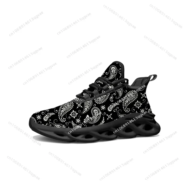 Zapatillas deportivas planas con estampado de cachemira para hombre y mujer, deportivas de alta calidad, con cordones, de malla, hechas a medida, color negro