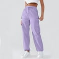 thumbnail image 2 of Lenpel Cargo Pants for Women Loose Elastic High Waisted Drawstring Straight Leg Hiking Travel Pants Streetwear Casual Trousers(Purple,X-Large), 2 of 7