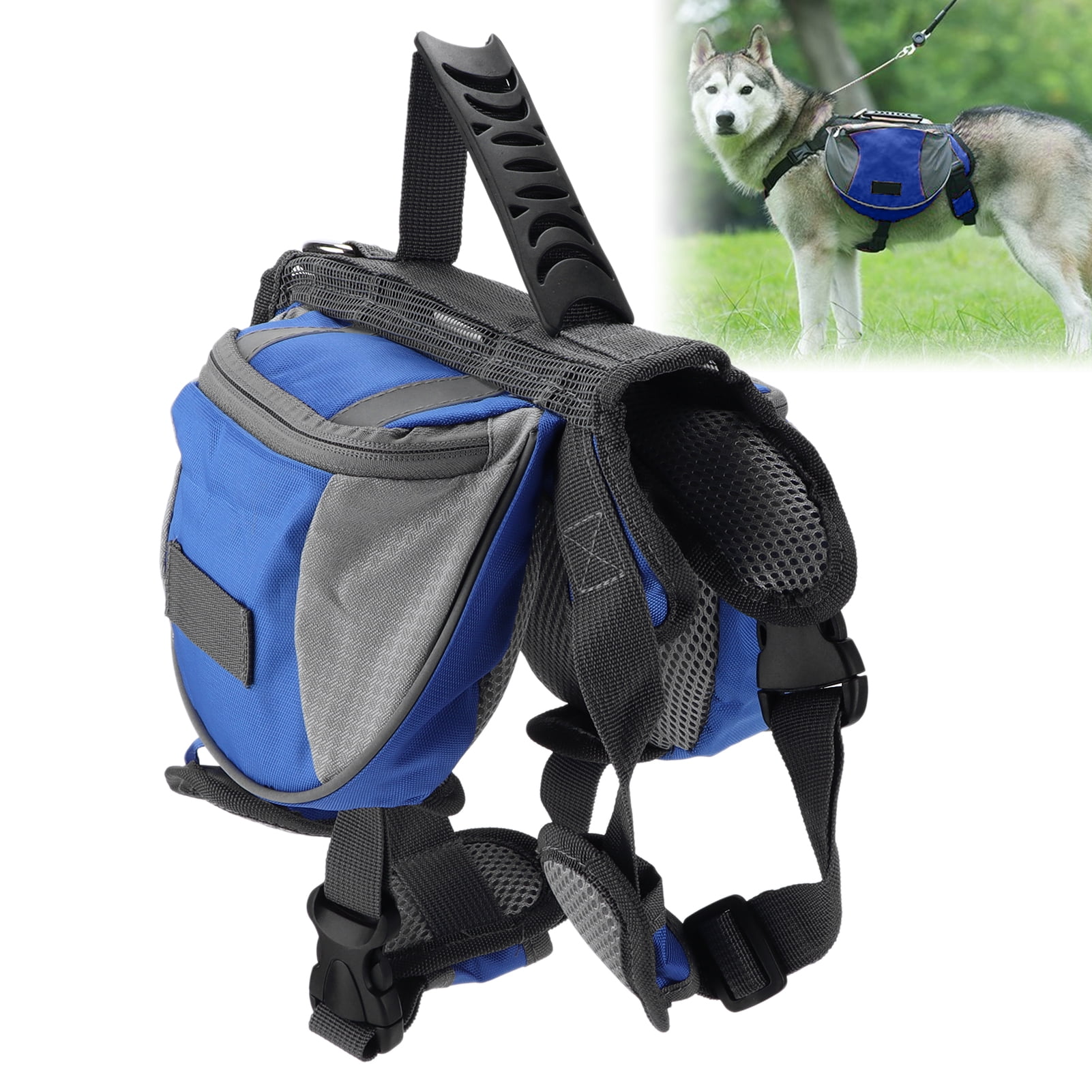 LAZIOEGR Hound Dog Saddlebags Backpack for Camping Hiking, Reflective Strip Dog Travel Bag, Blue, Size S (9.8 x 7.5 in / 25 x 19 cm)