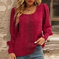 thumbnail image 2 of IROINNID Savings Polyester Long Sleeve T Shirt for Women Leisure Solid Color Boat Neck Lace Fashion Shirts Blouses Tops,Red, 2 of 7
