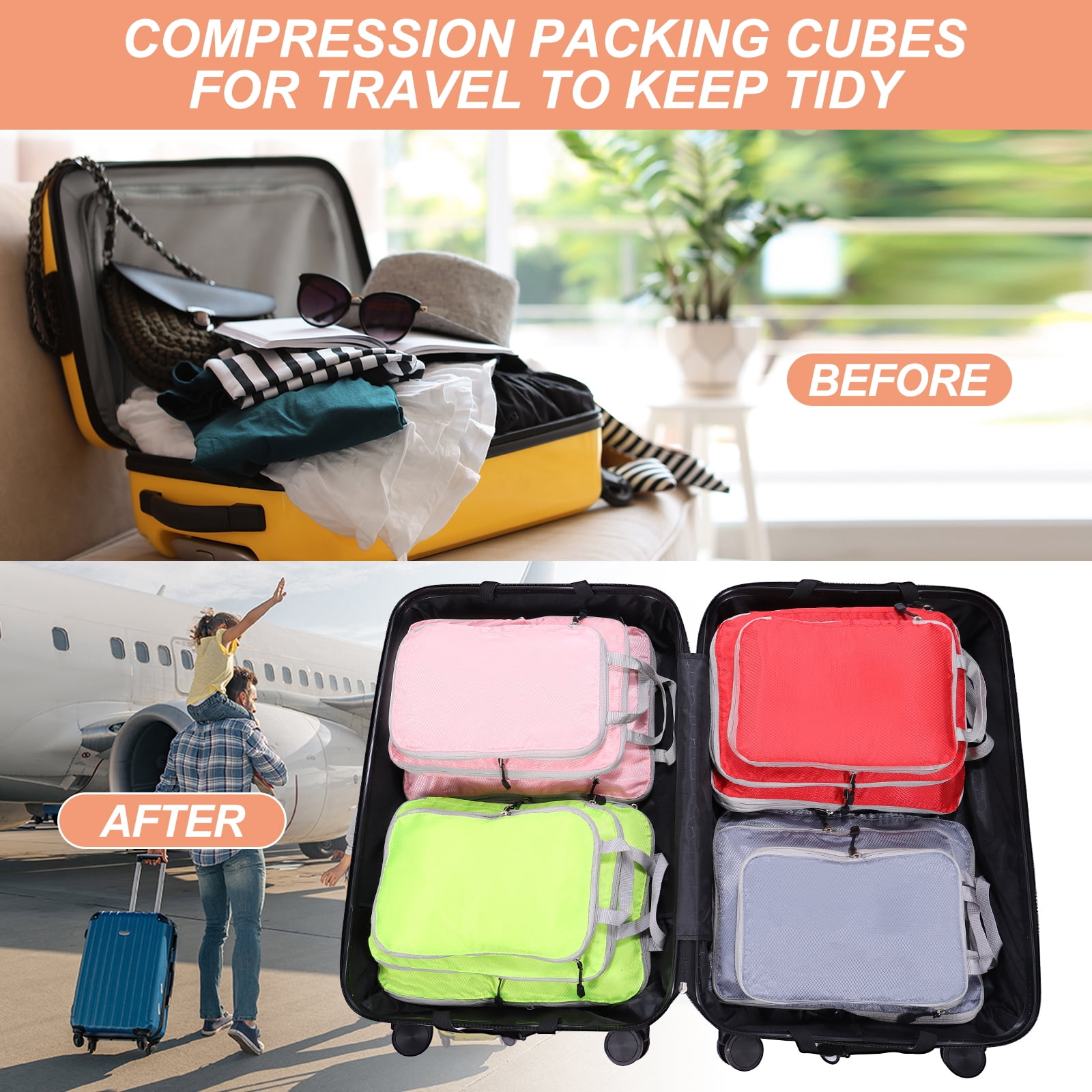 Compression Packing Cube for Travel Waterproof Luggage Organizer for Suitcase Gray 3 Set