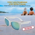 thumbnail image 2 of 10 Color Lens Sunglasses with White Frames Pack - UV 400, Reflector Mirrored - Green, 2 of 2