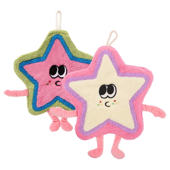 LOLIPPYY Set of 2 Hanging Hand Towels with Star Pattern, Super Absorbent Soft Cloth for Kitchen and Bathroom Use