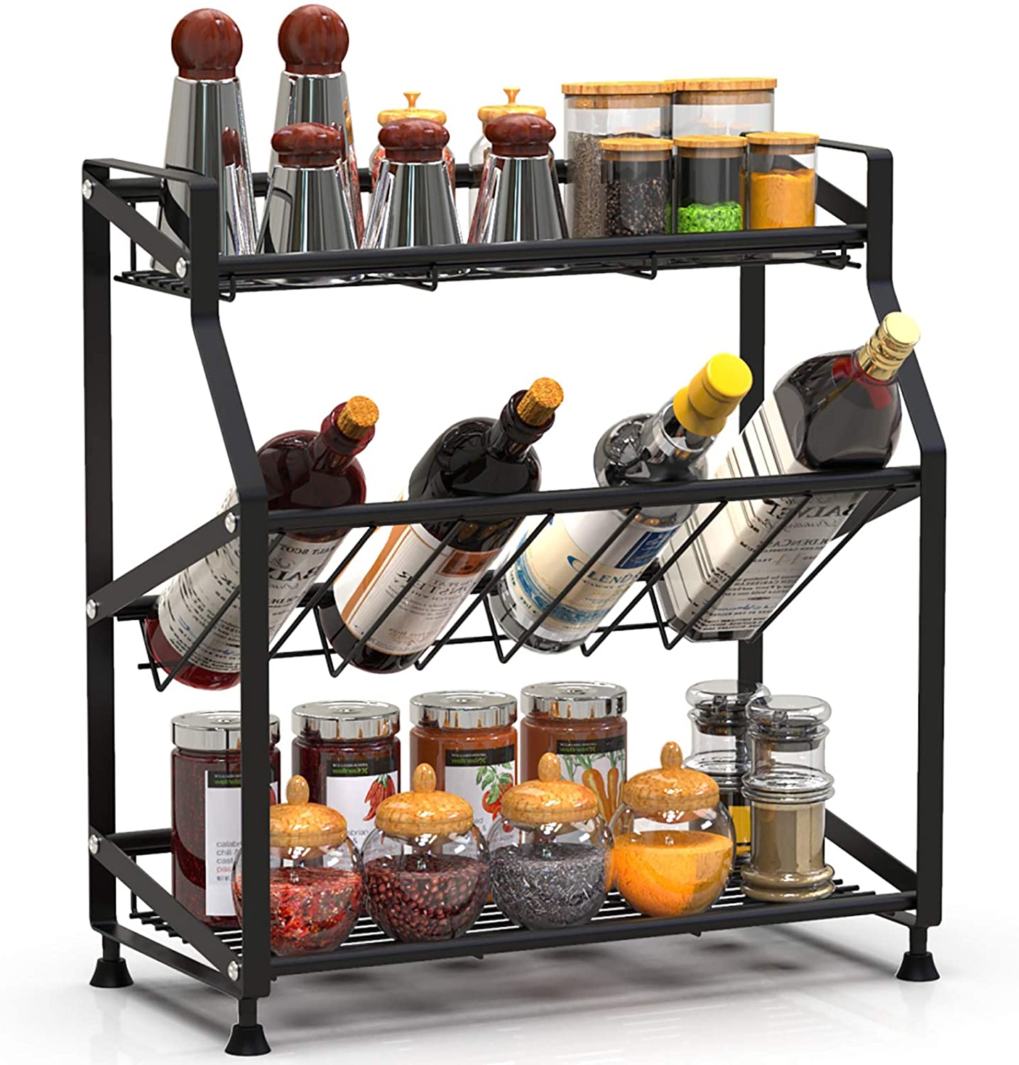 Spice Rack Organizer 3 Tiers Freestanding Kitchen Metal Spice Holder Storage, Black - image 1 of 3
