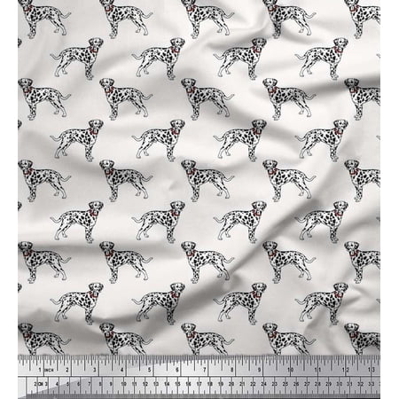 Soimoi Rayon Fabric Dalmatian Dog Printed Fabric 1 Yard 56 Inch Wide