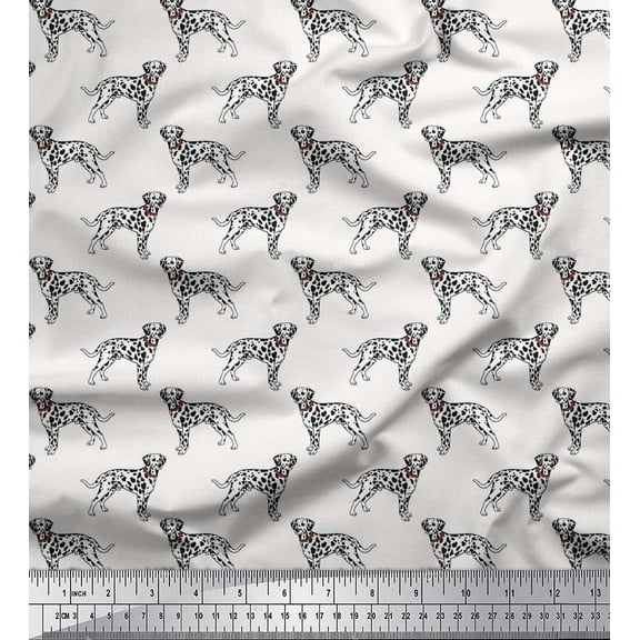 Soimoi Poly Georgette Fabric Dalmatian Dog Print Fabric by The Yard 42 Inch Wide