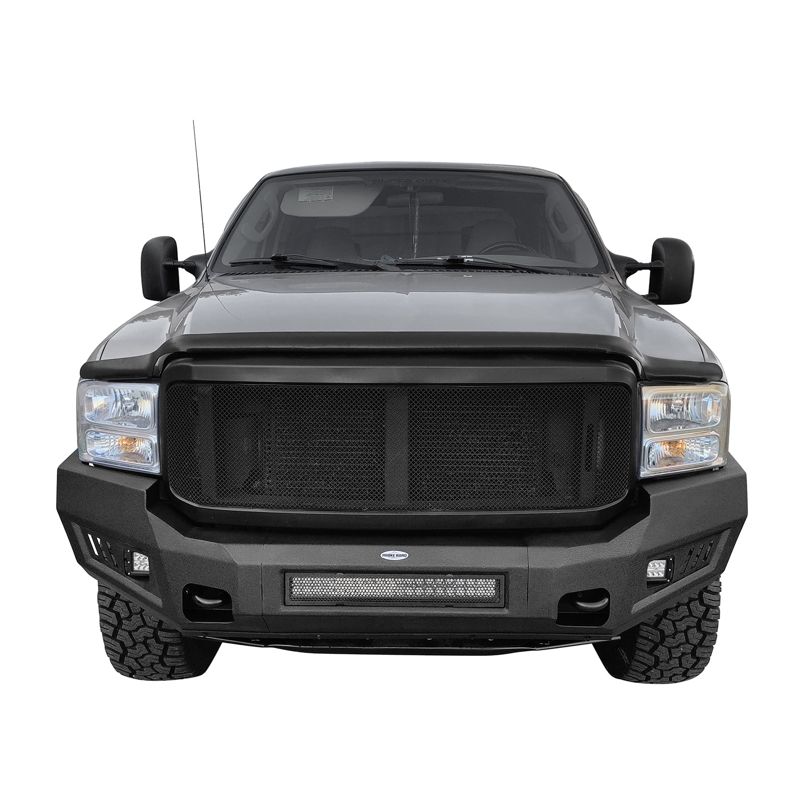 Hooke Road Fit Ford F-250 2005 2006 2007 Steel Front Bumper with Skid Plate & 120w LED Light Bar