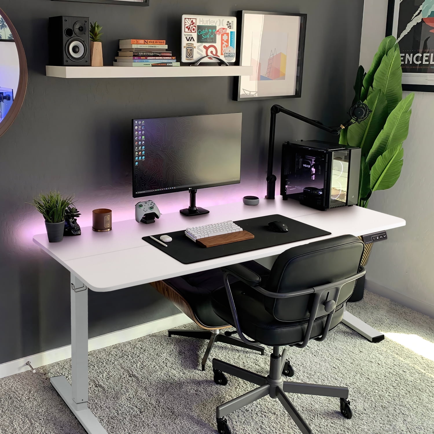 Homall 55" × 24" Electric Height Adjustable Standing Desk Home Office Computer Desk Memory Preset with T-Shaped Metal Bracket, White