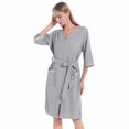 thumbnail image 4 of Women Robes Couples Bathrobe Housecoat Knee Length Half Sleeve Robes Lightweight Zipper Front Nightgown Robes with Pockets & Belt, Gray S-2XL, 4 of 9
