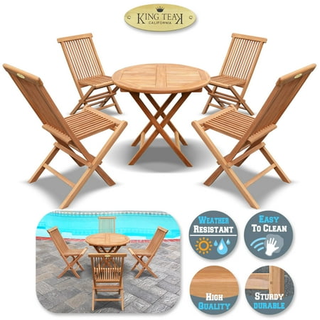 King Teak Outdoor Golden Teak Wood 4PC Folding Chair and 1 ...