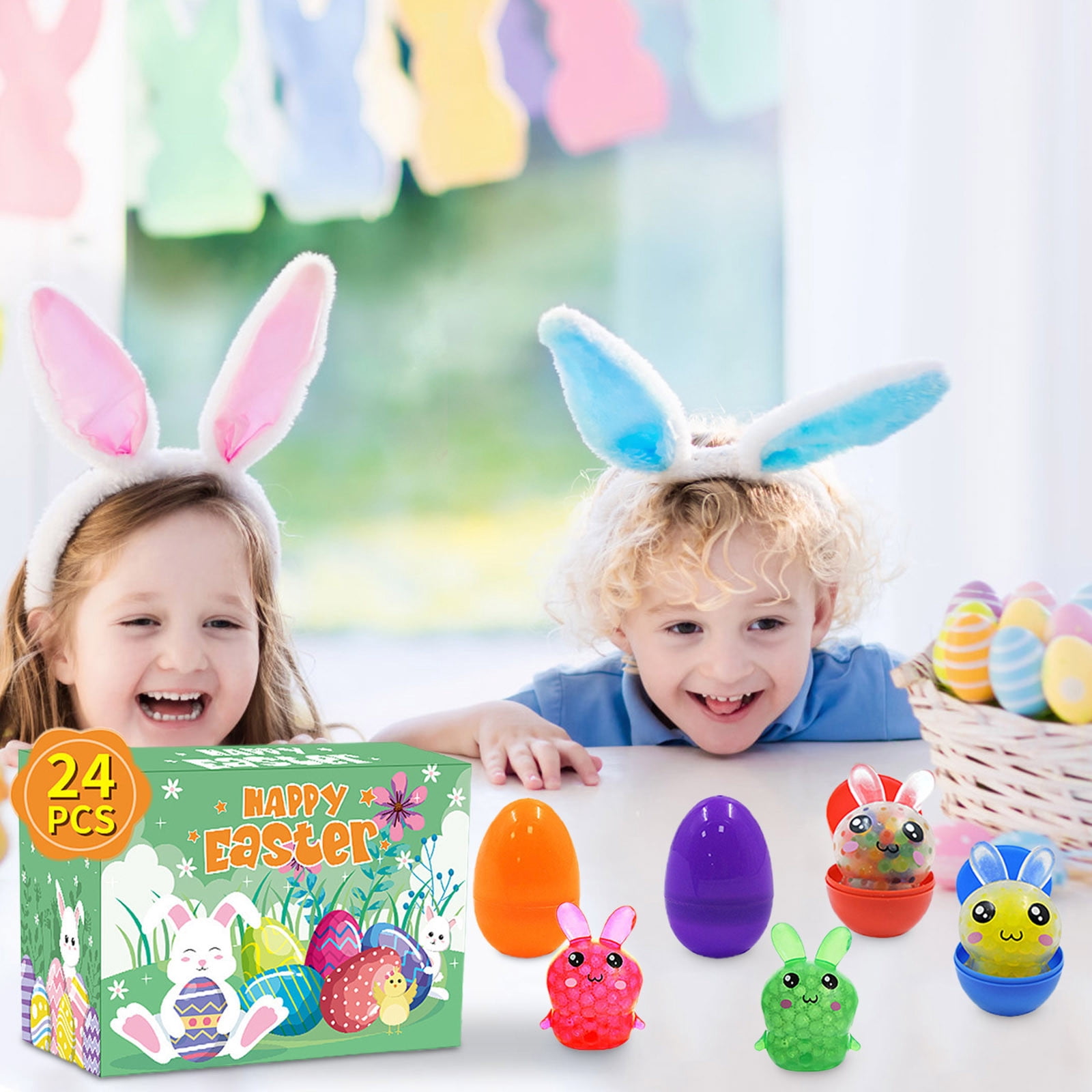 Easter Gifts for Adults - 24-Piece Easter Bunny and Egg Stress Ball Set for Stress Relief and Hand Exercise