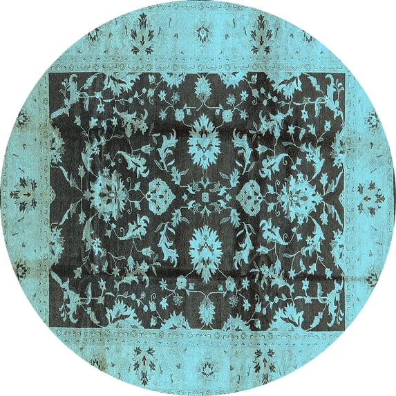 Ahgly Company Indoor Round Oriental Light Blue Traditional Area Rugs, 3' Round