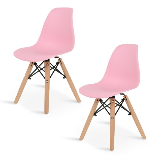Sillas Infantiles para Niños con Asiento Ergonomico de Plastico y Estructura de Madera Diseño Tipo Eames - Sillas Preescolar Estilo Moderno con Soporte de Acero Set 2 Piezas