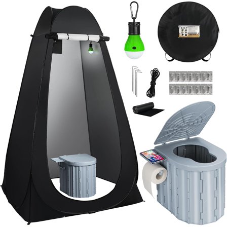 Portable Camping Toilet with Pop-Up Privacy Tent, 12-inch Toilet Seat 400 Lbs