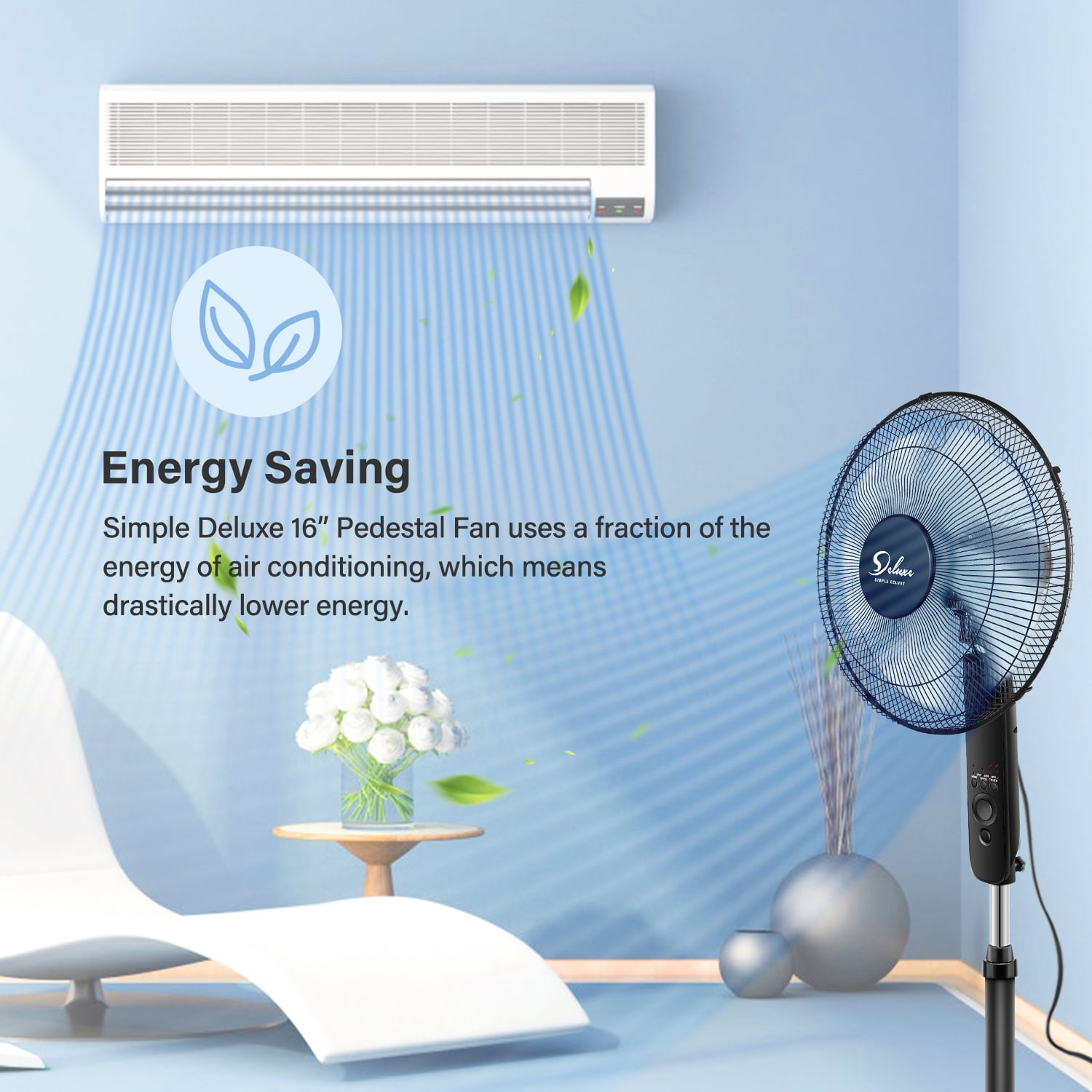 Private Jungle Simple Deluxe Oscillating 16″Adjustable 3 Speed Pedestal Stand Fan with Remote Control for Indoor,Bedroom,Living Room,Home Office,16 Inch(Black)