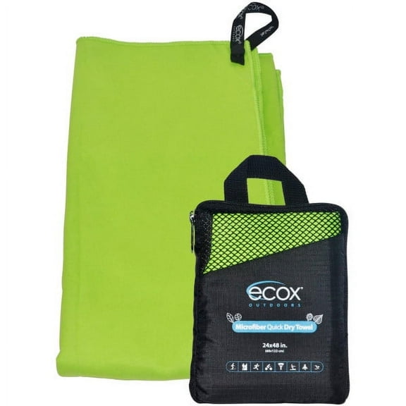 ecox Outdoors Microfiber Towel Fast Drying Soft Feel Fast Action Drying for Gym Beach Outdoors Travel Yoga Camping Compact Size 1 piece 24x48 in Green MFT1P24G