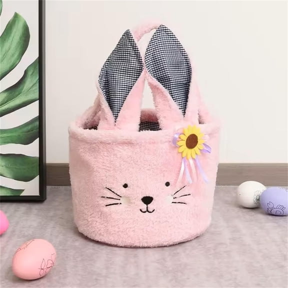 Easter Basket Cute Plush Candy Bag with Handle Soft Pasty Storage Bucket Easter Egg Decorations and Gift Basket