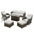 thumbnail image 4 of Ovios 7 Pieces Patio Furniture Set Outdoor Conversation All-Weather Rattan Sectional Sofa with Fire Pit Table & Swivel Chairs, 4 of 13