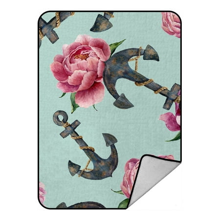 Navy Country Lambswool - YKCG Retro Nautical Sea Ocean Navy Anchor Flowers Blanket Crystal Velvet Front and Lambswool Sherpa Fleece Back Throw Blanket 58x80inches