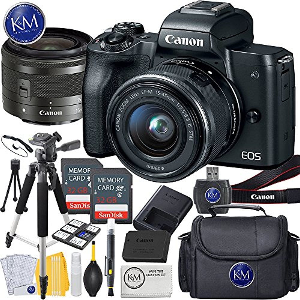 Canon EOS M50 Mirrorless Camera w/1545mm (Black) + 2 x 32GB + K&M