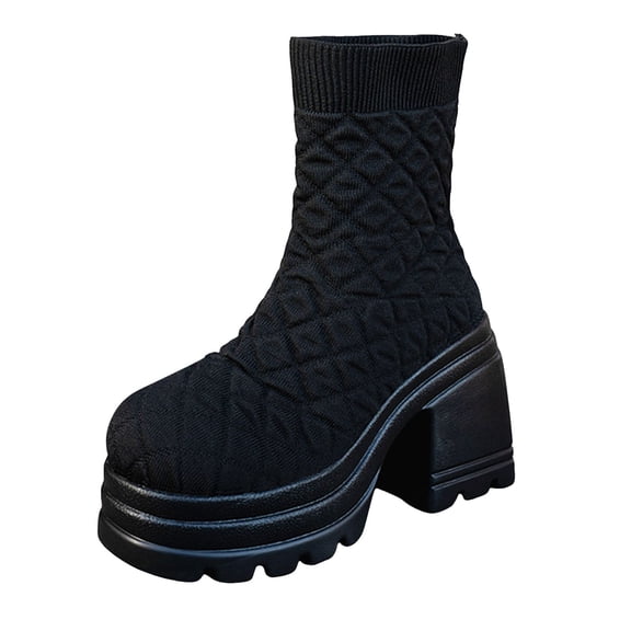 Knitted Boots for Women Platform Chunky Heel Slip on Elastic Winter Snow Boots Casual Ankle Booties