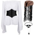 thumbnail image 2 of Disfraz de Pirata para Mujer de 5 Piezas, Blusa Medieval con Hombros Descubiertos y cinturón de corsé, Collar con Parche en el Ojo con Sombrero de Pirata, Disfraz de Camisa Renacentista para Cosplay d, 2 of 7