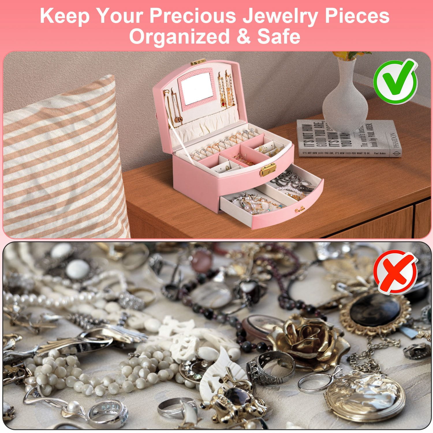 iMounTEK Synthetic Leather Jewelry Box 2-Layer Jewelry Travel Case for Rings Earrings Necklaces Bracelets