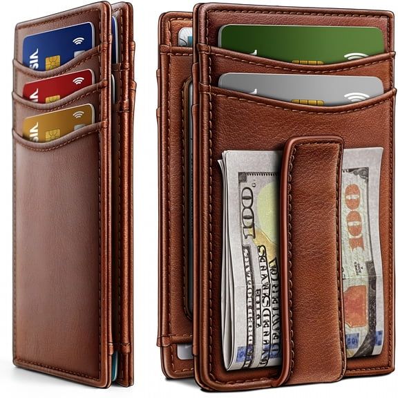 GASTROPOD Magnetic Closure Slim Wallet Genuine Leather Front Pocket Wallet for Men,Rfid Blocking,Holds 12 Cards and Money Clip