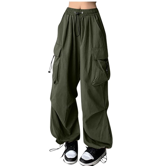 GIPQJK Women's Baggy Cargo Pants High Waisted Straight Leg Y2k Streetwear Parachute Pant Lightweight Casual Fashion Clothes with Multiple Pockets,Army Green 2XL