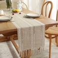 thumbnail image 1 of GHSDFBB Farmhouse Table Runner Rustic Style 13\u201cx36\u201d, Braided Striped Linen Beige Table Runner 36 Inches Long with Tassels for Dining Room Kitchen Cream Dresser Décor,Khaki, 1 of 7
