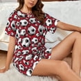 thumbnail image 6 of Womens Pajama Sets With Pocket, football soccer ball red Lounge Sets Short Sleeve Sleepwear PJ Sets for Women, 6 of 6