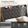 thumbnail image 4 of Bed Frame with Storage - 4 Underbed Drawers & Wingback Headboard, Built-in Charging Station Ports, Diamond Tufted Upholstered Platform, No Box Spring Needed, Sturdy Steel Frame, 4 of 9