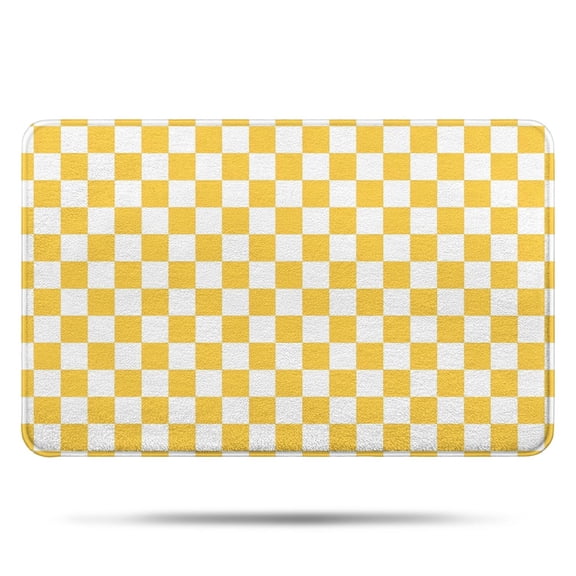 Yellow White Checkerboard Checkered Pattern Bathroom Rugs Mat,Non Slip Microfiber Bathroom Rug,Rubber Backing,Soft Bathroom Mats for Bathroom Floor,Tub and Shower,17x27in(43x68cm)