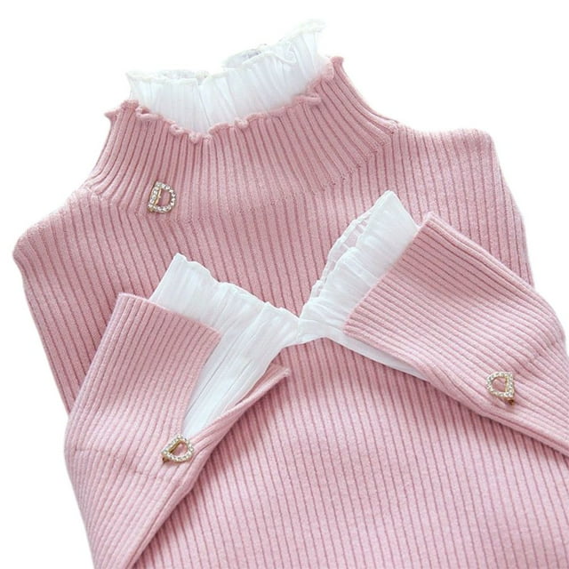 Bottoming Sweater High Collar Fake 2 Pieces Head Lace Ruffle Top Flared Sleeves