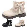 thumbnail image 4 of XXWXYD Boots Toddler Girls Spring Autumn Winter Short Boots Girls Plus Velvet Cotton Snow Boots Fashion Side Zipper Cute Style Bow Pearl Girls Boots(6-7 Years,Beige), 4 of 9