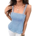 thumbnail image 3 of Women Sleeveless Denim Vest Crop Tank Tops Spaghetti Straps Slim Fit Summer Top Light Blue L, 3 of 9