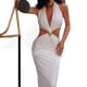 thumbnail image 3 of Vestido de Verano para Mujer, con Escote en V Profundo, Sin Mangas, Espalda Descubierta, Abertura Alta y Fruncido, para Fiesta y Cóctel. M, 3 of 8