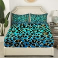 thumbnail image 3 of YST Leopard Print Queen Size Bed Sheets Set,Blue Black Leopard Sheet Set for Youth,Cheetah Sheets,Valentine's Day Flat Fitted Sheet with 2 Pillowcases Bedroom Decor, 3 of 5