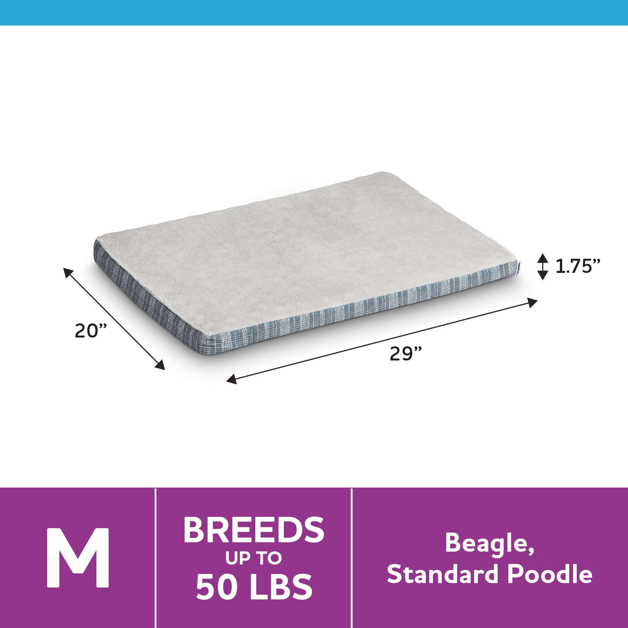 Vibrant Life Orthopedic Foam Dog Bed, Gray, Medium 29" x 20"