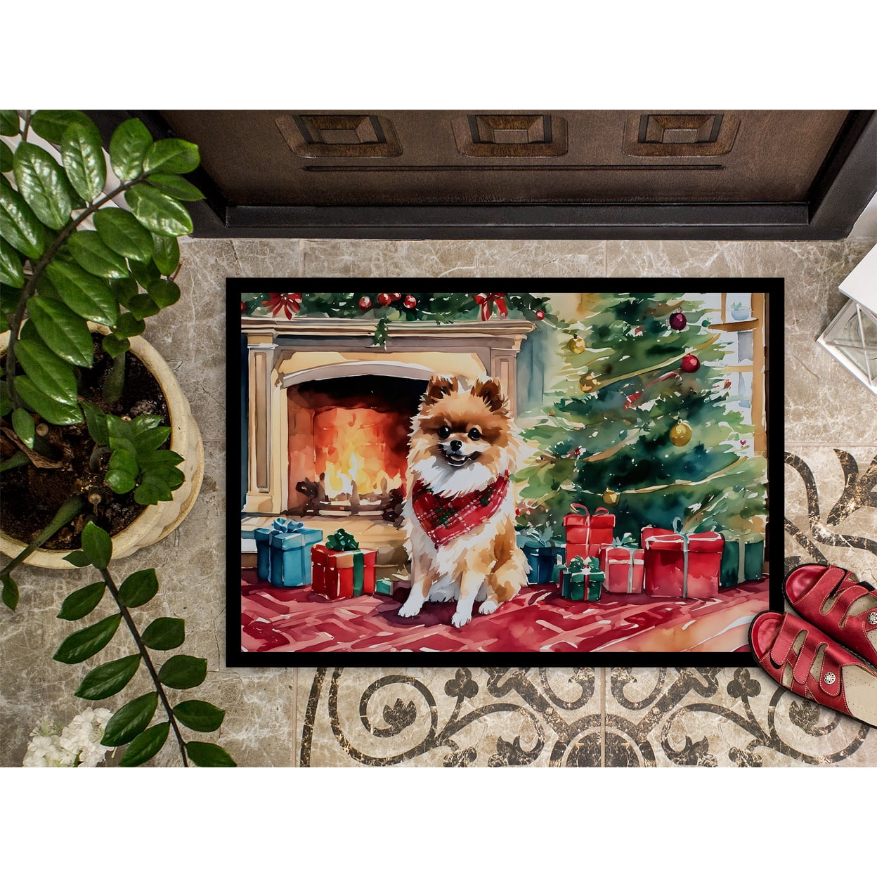 Carolines Treasures DAC2723MAT 18 x 27 in. Pomeranian Cozy Christmas Doormat