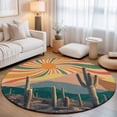 Abstract Color Sun 4ft Non Slip Round Area Rug Cactus Mountain Desert ...