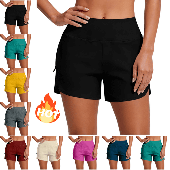 Mifsaly High Waisted Swim Shorts Women with Zipper Pockets Compression Stretchy Vacation Beach Shorts 2026 XXL