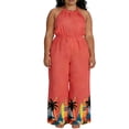 thumbnail image 2 of XUNKUSGA Plus Size Jumpsuits for Women Fashion Boho Halter Neck Sleeveless Wide Leg Rompers for Women Classic Drawstring Waist Women's Jumpsuits M-3XL,Red, 2 of 6