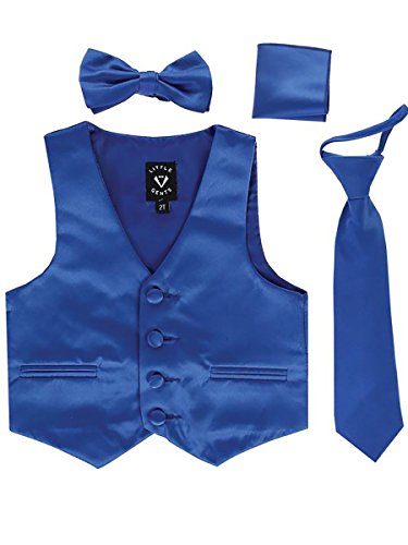 iGirlDress Boys 4 Piece Formal Satin Vest Set Zipper Tie Bowtie Hanky