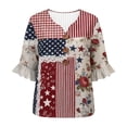 thumbnail image 4 of Wang6 Womens 250th Anniversary USA Shirts America Flag Printed Half Sleeve V Neck T-Shirts Plus Size Loose 4th of July Button Tops Independence Day Patriotic Graphic Tees 0528liRed1 XL, 4 of 4