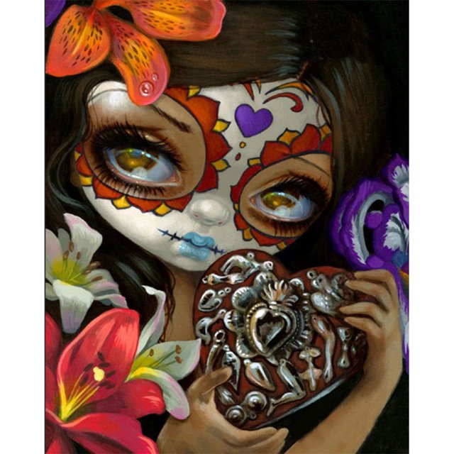 Taladro de diamante Día de los muertos Chica de ojos grandes 5D Pintura de bricolaje Ronda completa (B5214) Hugtrwg Para estrenar
