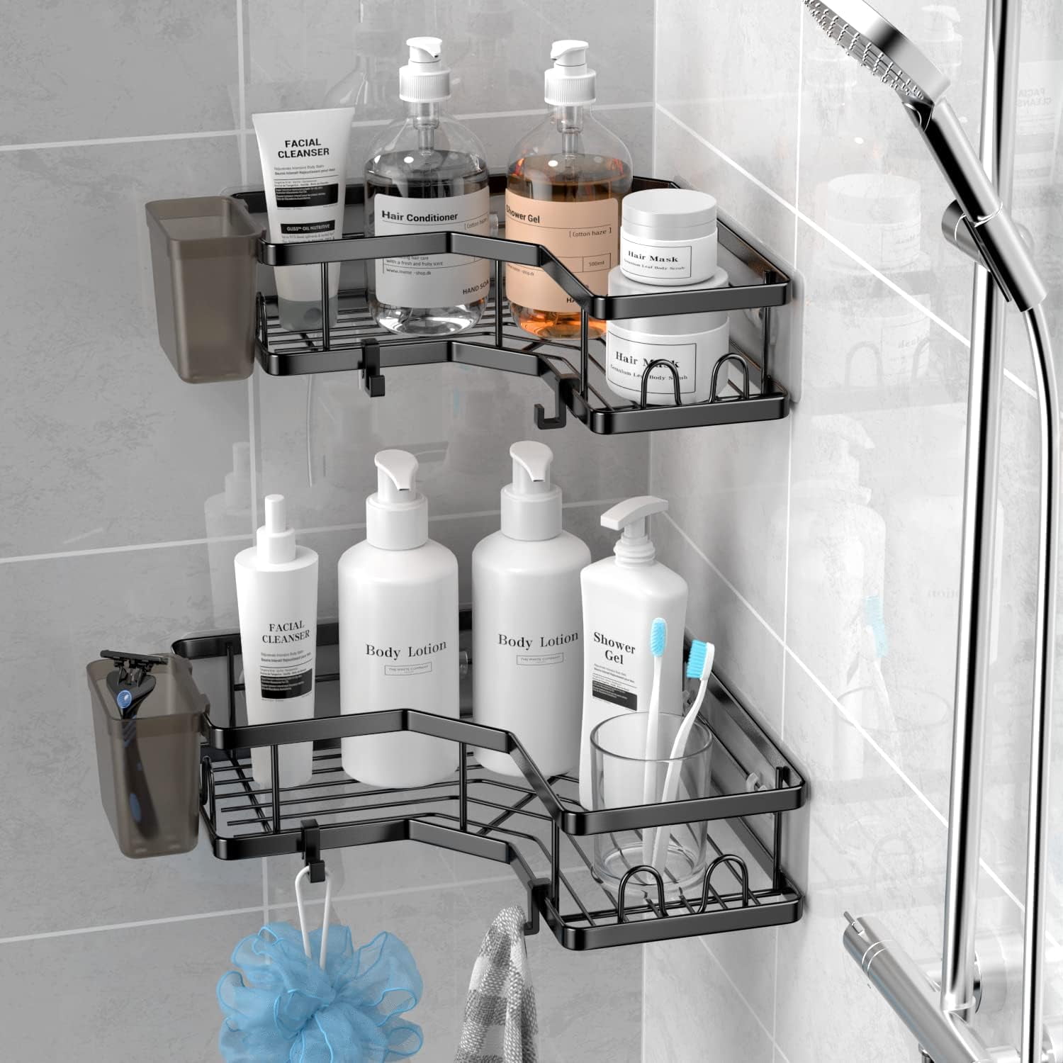 No Drilling Bathroom Shower Shelf - Shower Storage Organizer with 1 Soap  Holder Shower Caddy for 18mm-25mm of Shower Rail for Shampoo Soap  Conditioner Body Wash etc. (White)