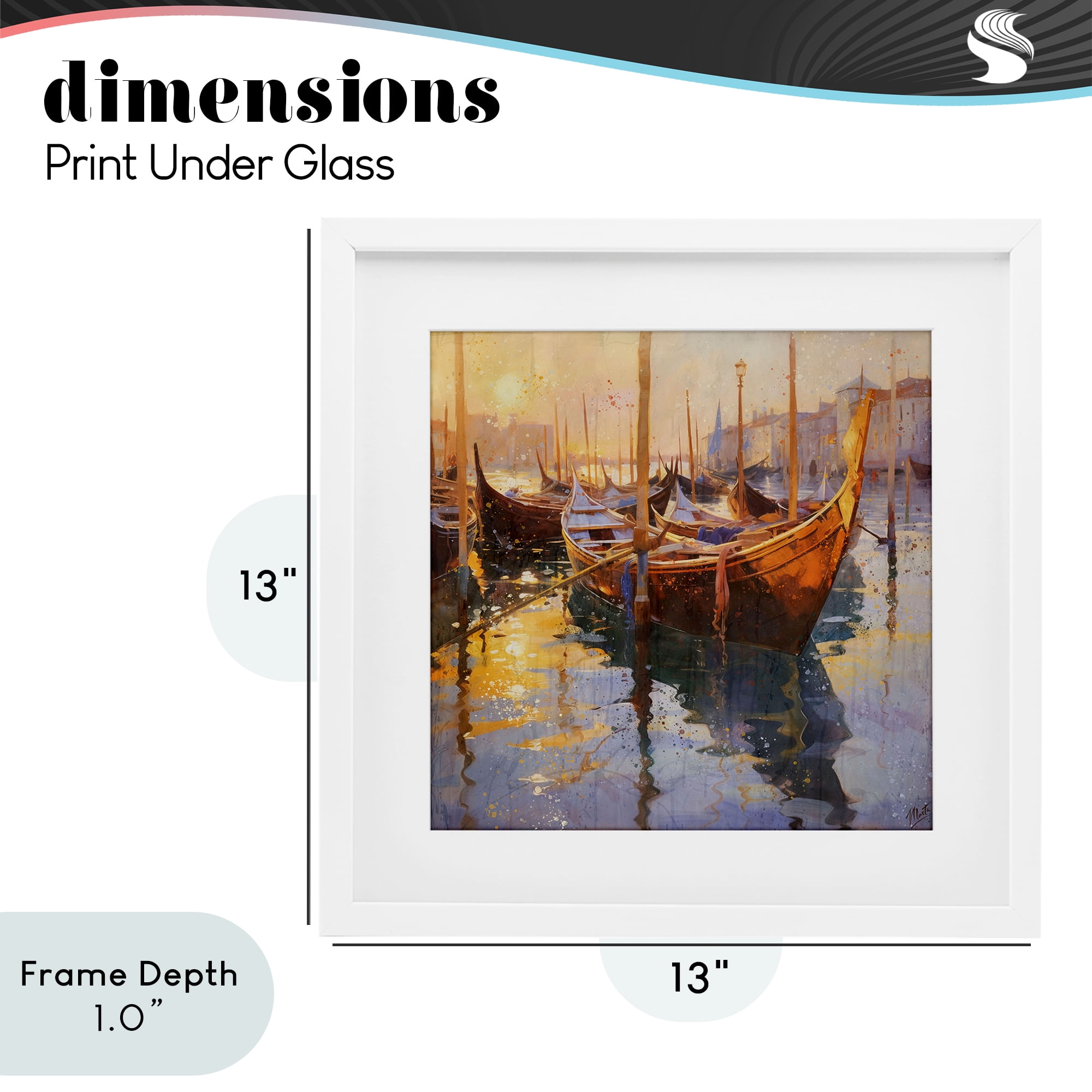Stupell Industries Venetian Gondolas in Golden Light White Framed Print Under Glass, design by Marta Wiley